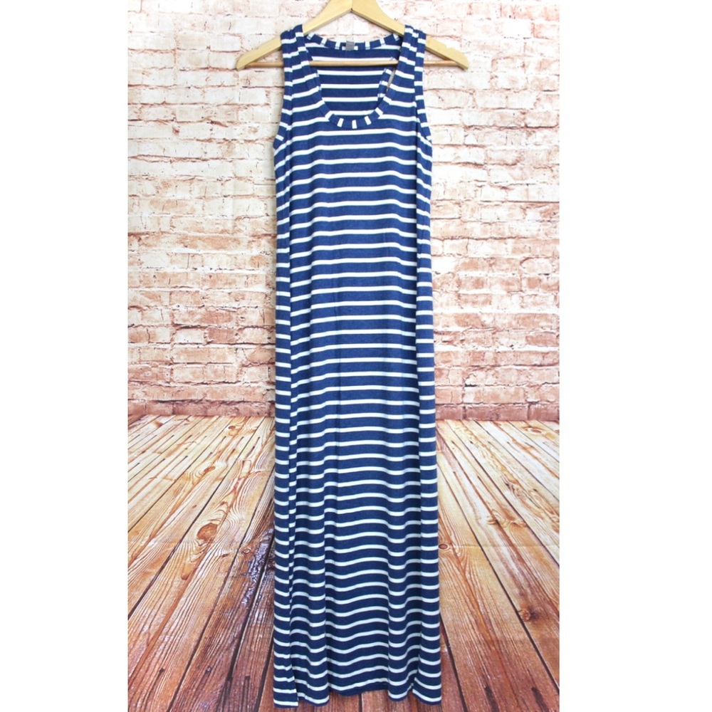 J. Crew Racerback Striped Maxi Dress w Side Slits